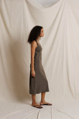 PerfectWhiteTee - Edith Heavy Rib Midi Tank Dress - Dark Olive