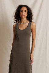 PerfectWhiteTee - Edith Heavy Rib Midi Tank Dress - Dark Olive