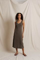 PerfectWhiteTee - Edith Heavy Rib Midi Tank Dress - Dark Olive