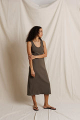 PerfectWhiteTee - Edith Heavy Rib Midi Tank Dress - Dark Olive