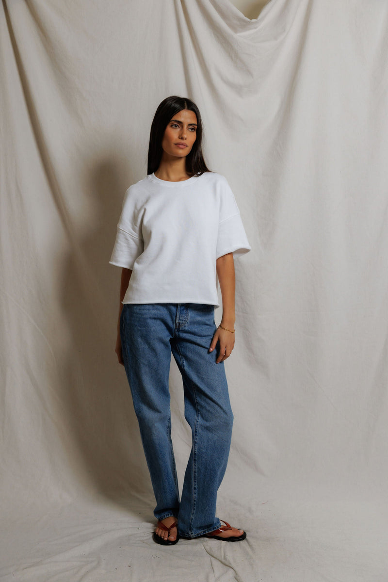 PerfectWhiteTee - Ezra French Terry Short Sleeve Sweatshirt - White