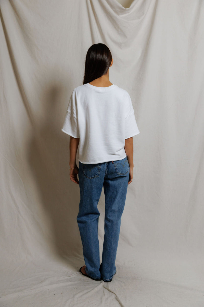 PerfectWhiteTee - Ezra French Terry Short Sleeve Sweatshirt - White