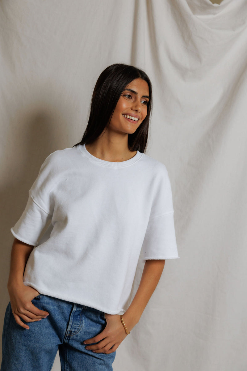 PerfectWhiteTee - Ezra French Terry Short Sleeve Sweatshirt - White