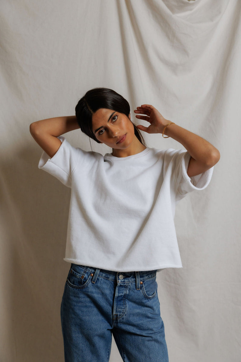 PerfectWhiteTee - Ezra French Terry Short Sleeve Sweatshirt - White