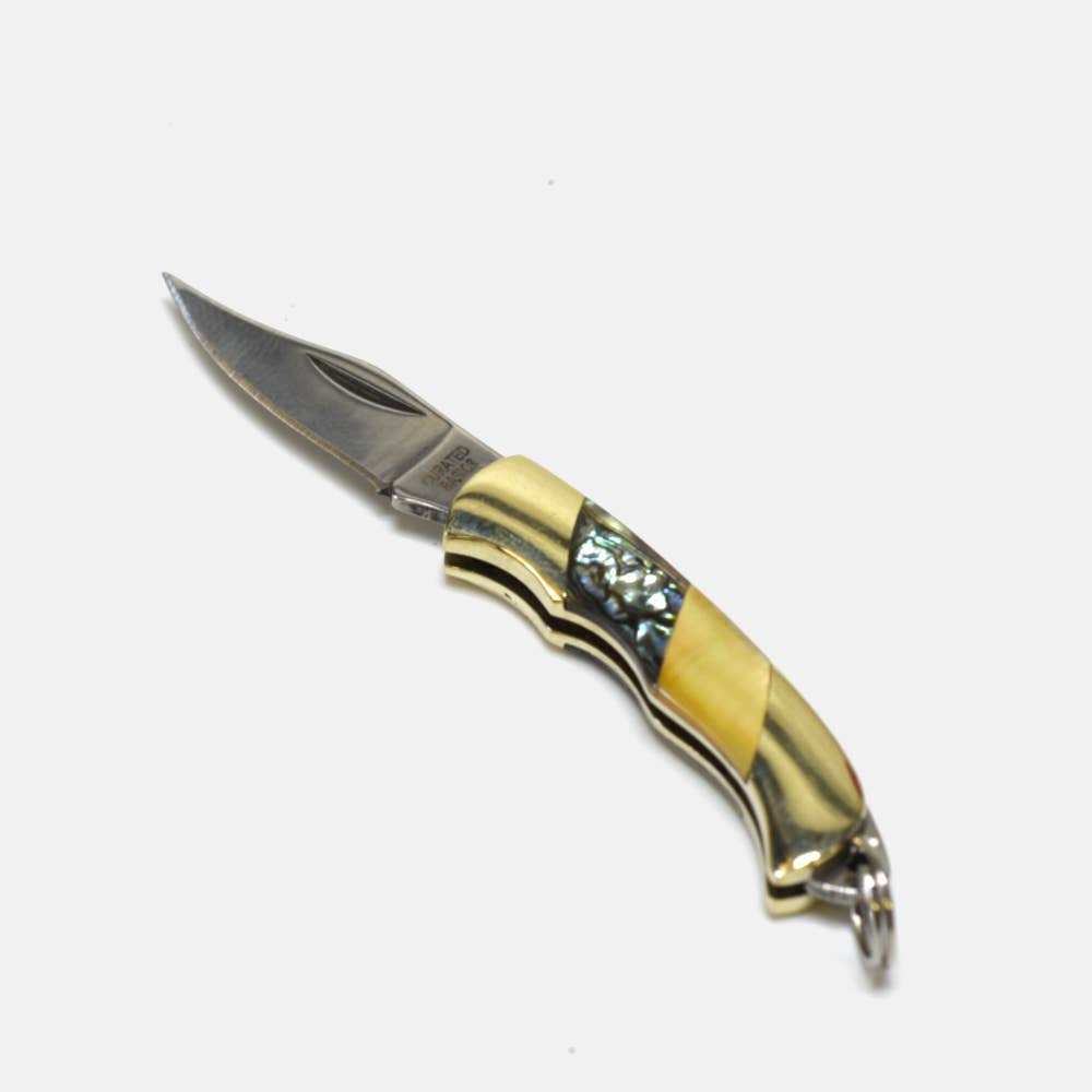Mini Inlay Folding Knife, Yellow Pearl + Abalone