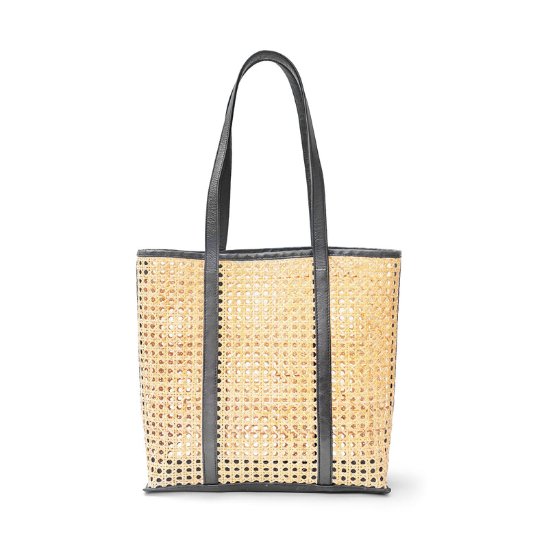 Rattan and Leather Carry All Tote