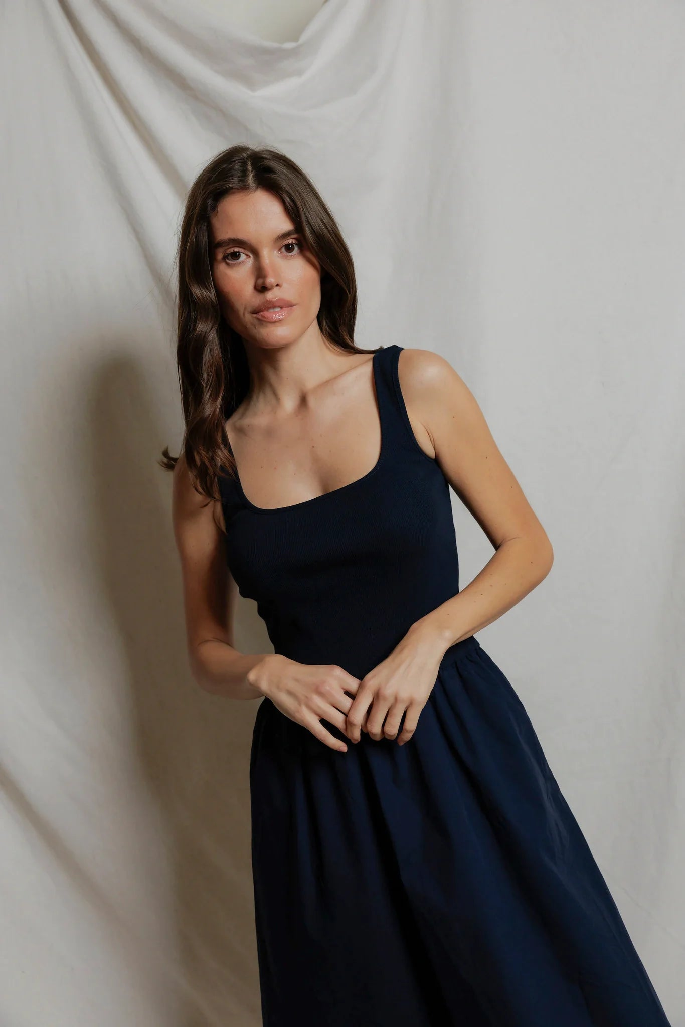 PerfectWhiteTee - Fabiola Poplin Tank Dress - Navy