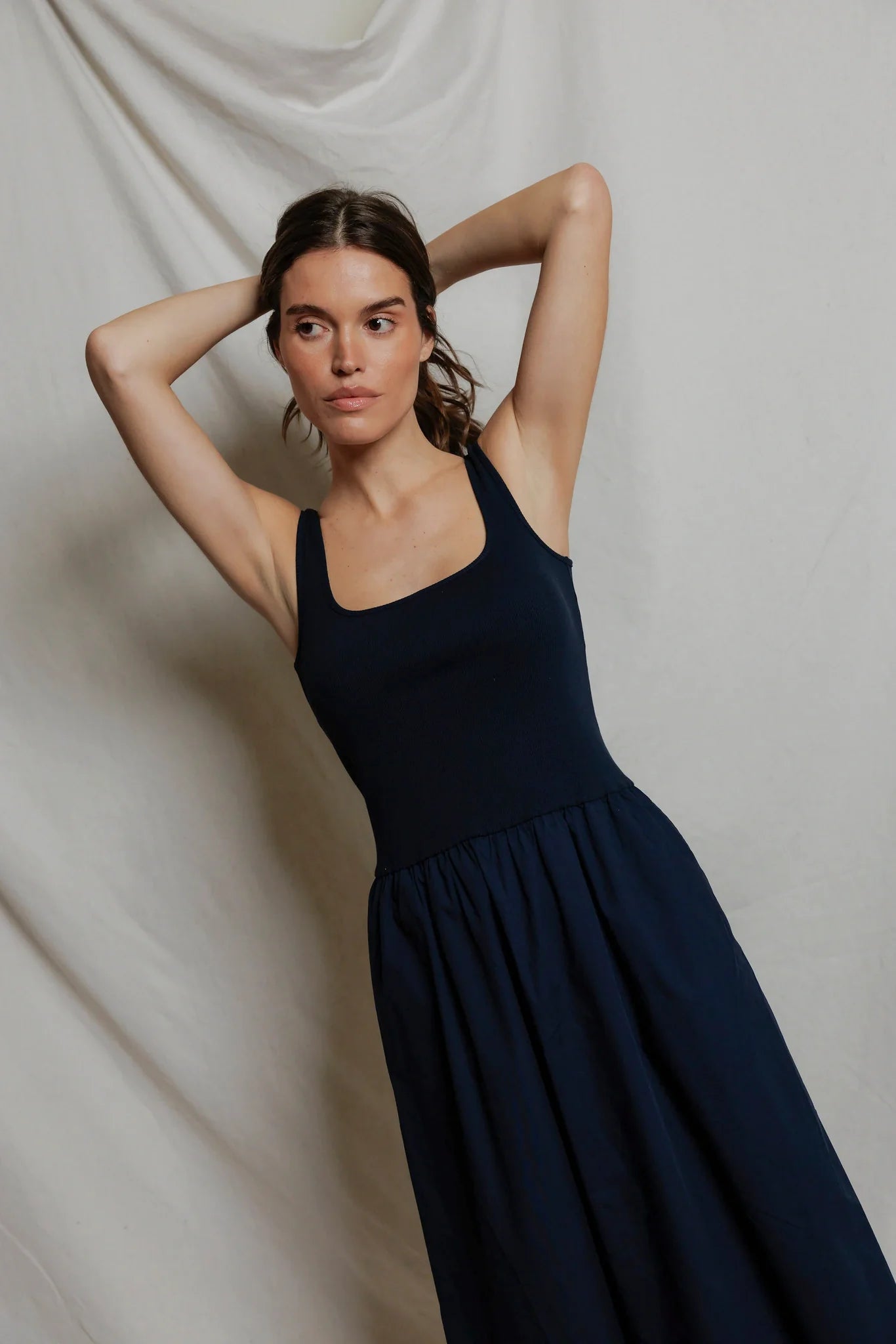 PerfectWhiteTee - Fabiola Poplin Tank Dress - Navy