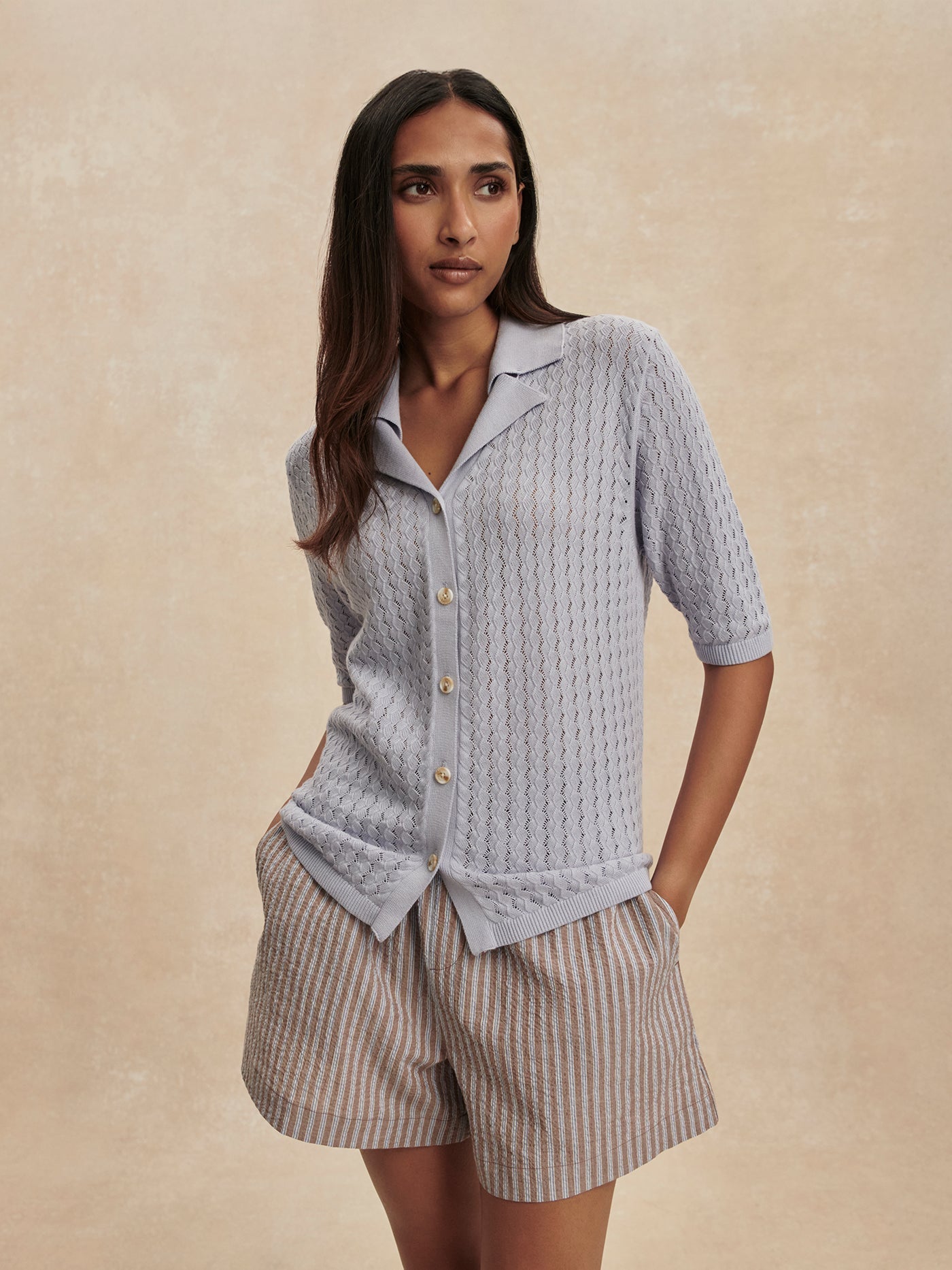 Varley Madelene Knit Shirt Pale Iris back