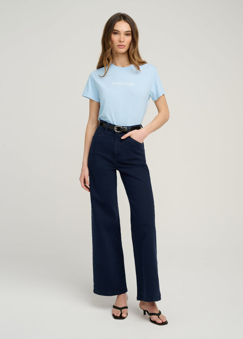 Favorite Daughter - The Cropped Varsity Tee - Sea Blue