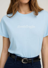 Favorite Daughter - The Cropped Varsity Tee - Sea Blue