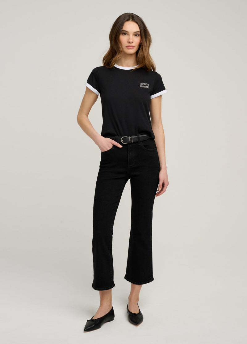 Favorite Daughter - The Cropped Favorite Daughter Ringer Tee - Black Off White
