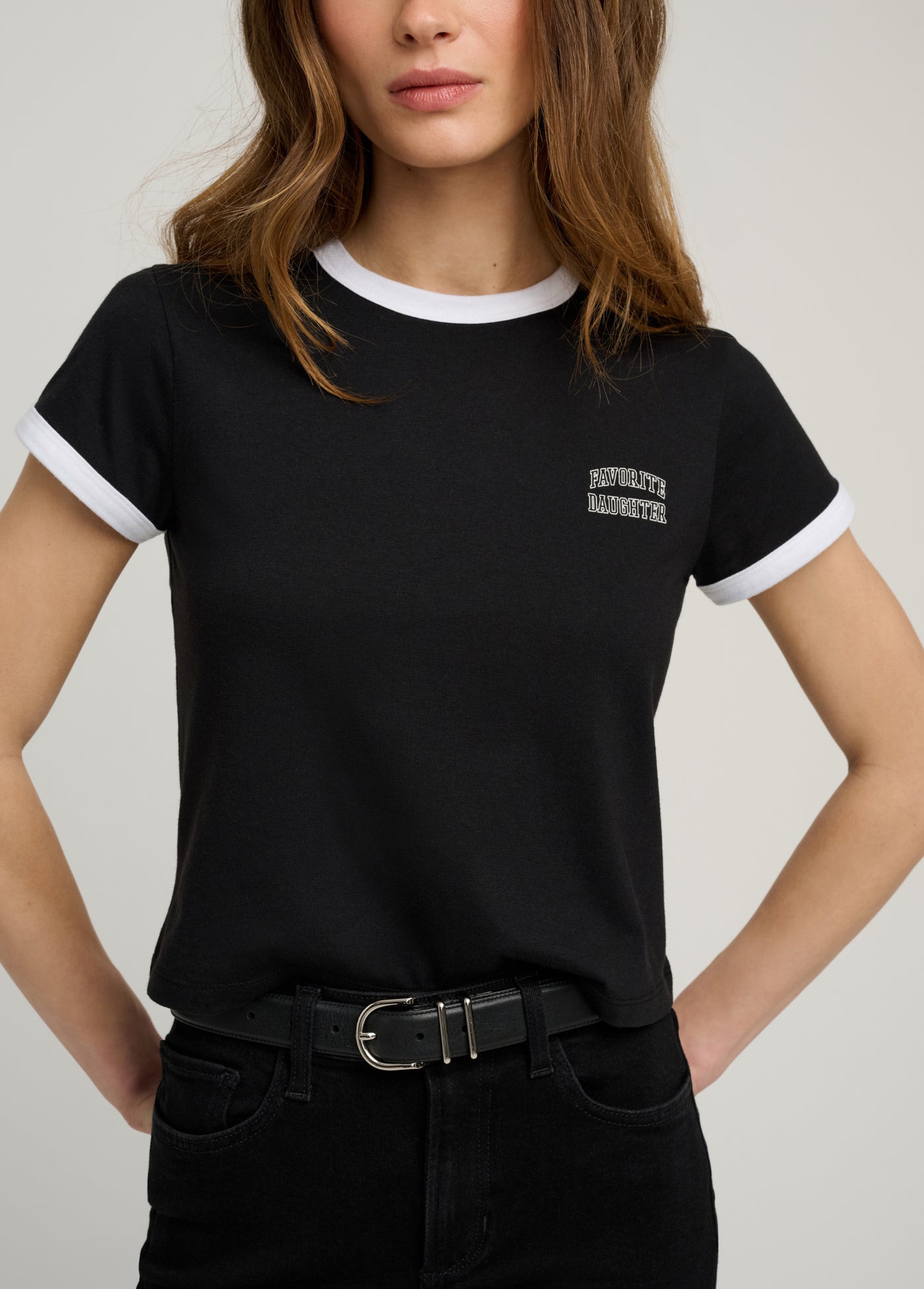 Favorite Daughter - The Cropped Favorite Daughter Ringer Tee - Black Off White
