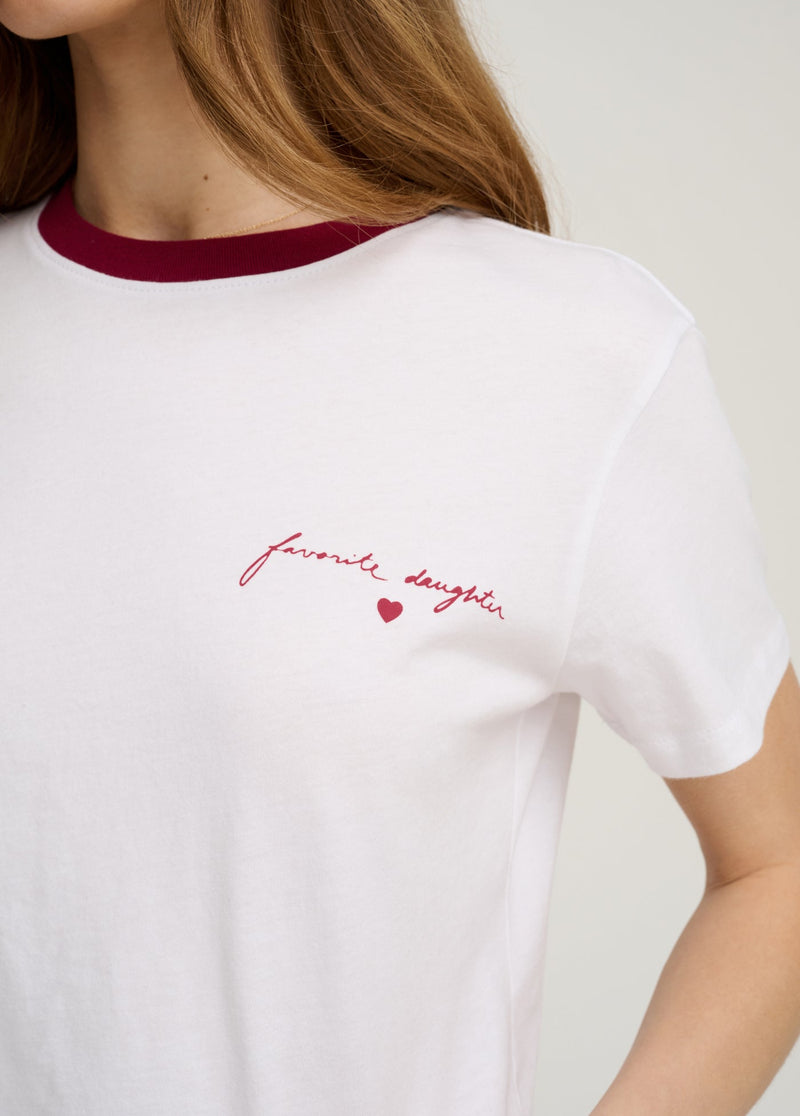 Favorite Daughter - The Cropped Signature Chest Logo Tee - Off White Raspberry