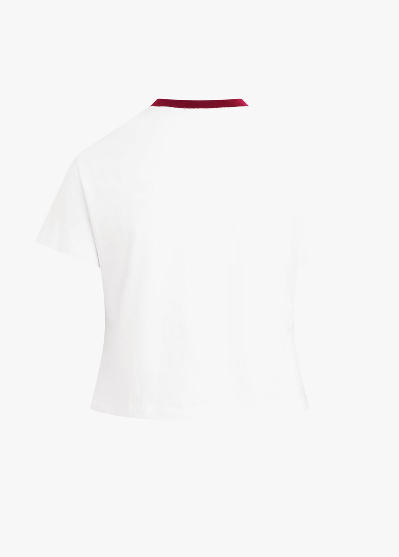 Favorite Daughter - The Cropped Signature Chest Logo Tee - Off White Raspberry