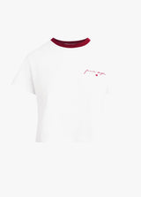 Favorite Daughter - The Cropped Signature Chest Logo Tee - Off White Raspberry