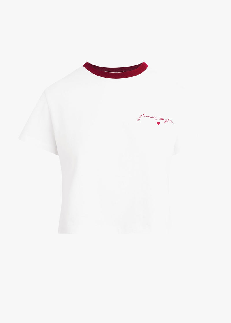 Favorite Daughter - The Cropped Signature Chest Logo Tee - Off White Raspberry