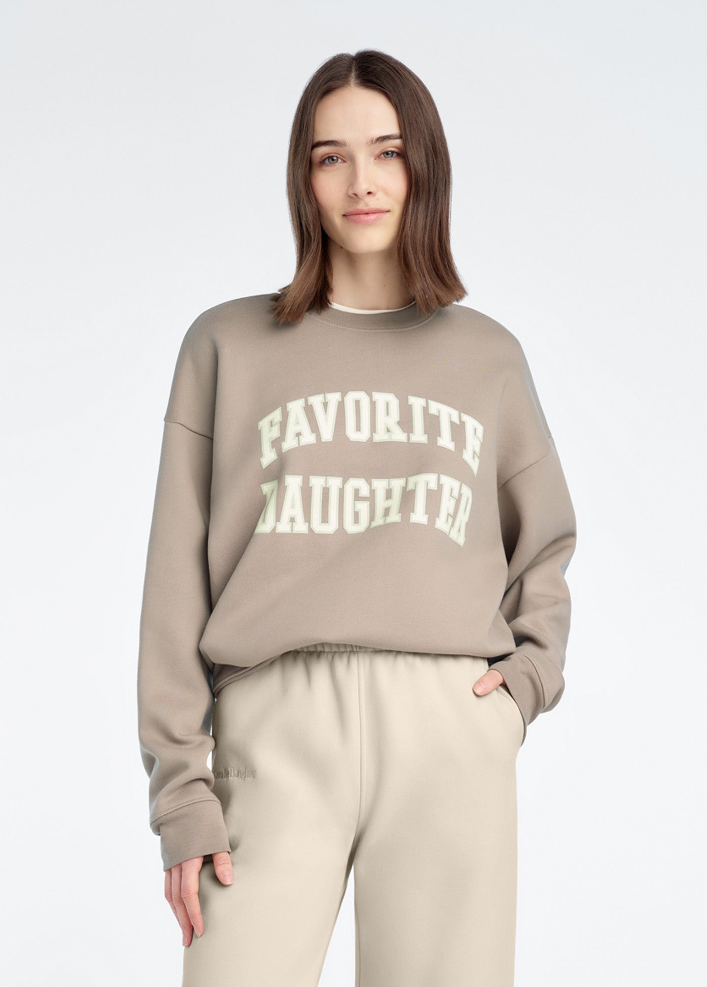Favorite Daughter - The Collegiate Sweatshirt - Soft Taupe Gardenia