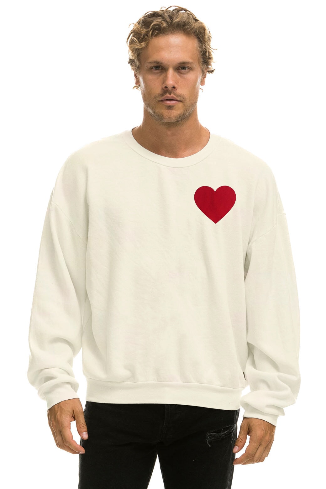 Heart Stitch- Crew Sweatshirt Relaxed, Vintage White