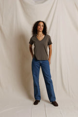 PerfectWhiteTee - Hendrix Cotton Boxy V Neck Tee - Dark Olive