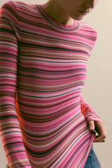 Pistola - Madison Long Sleeve Crew Neck Sweater - Pink Brown Multi