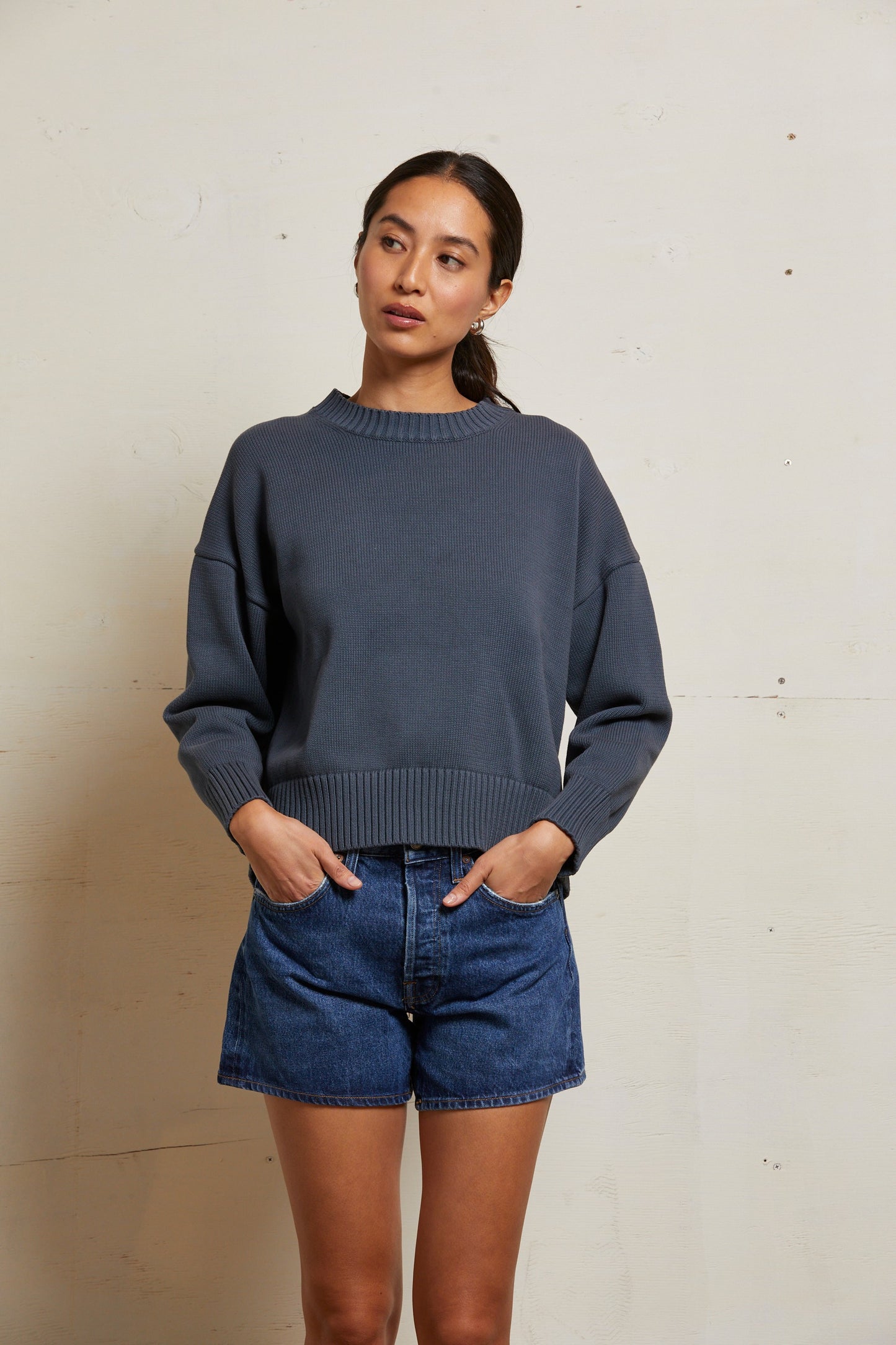 PerfectWhiteTee - Janet Cotton Crewneck Sweater - Night