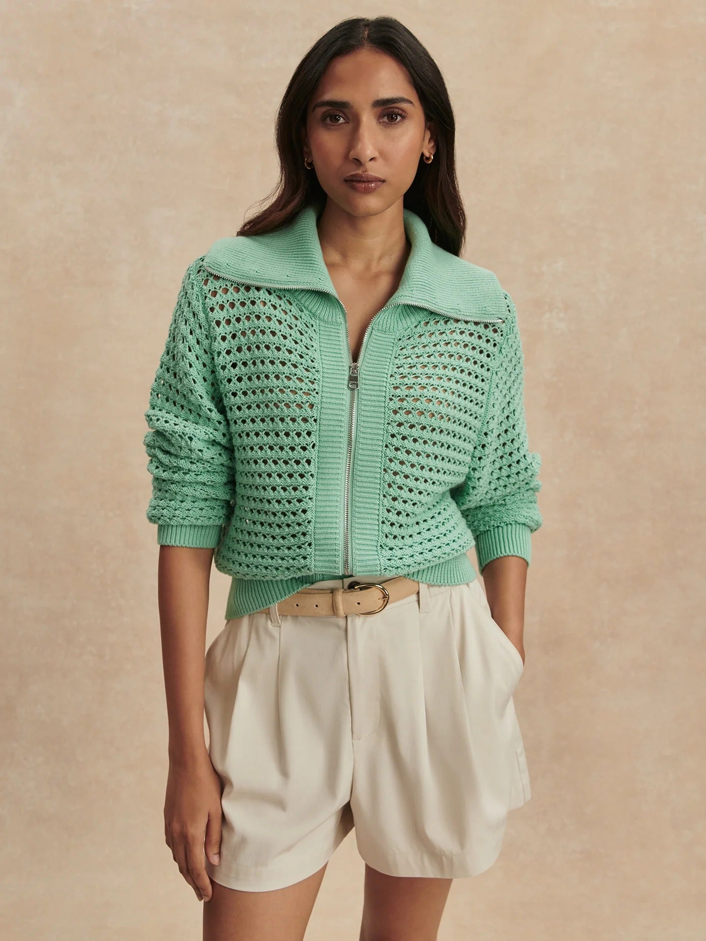 Varley - Eloise Full Zip Knit - Dusty Jade Green