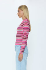 Pistola - Madison Long Sleeve Crew Neck Sweater - Pink Brown Multi