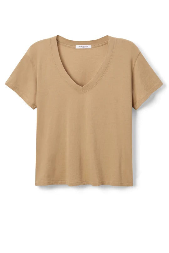 PerfectWhiteTee - Hendrix Boxy V Neck Tee - Suede