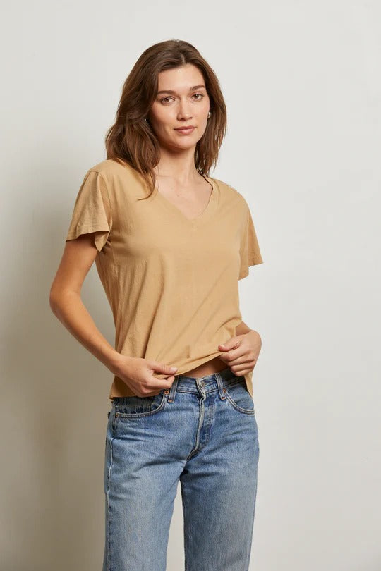 PerfectWhiteTee - Hendrix Boxy V Neck Tee - Suede