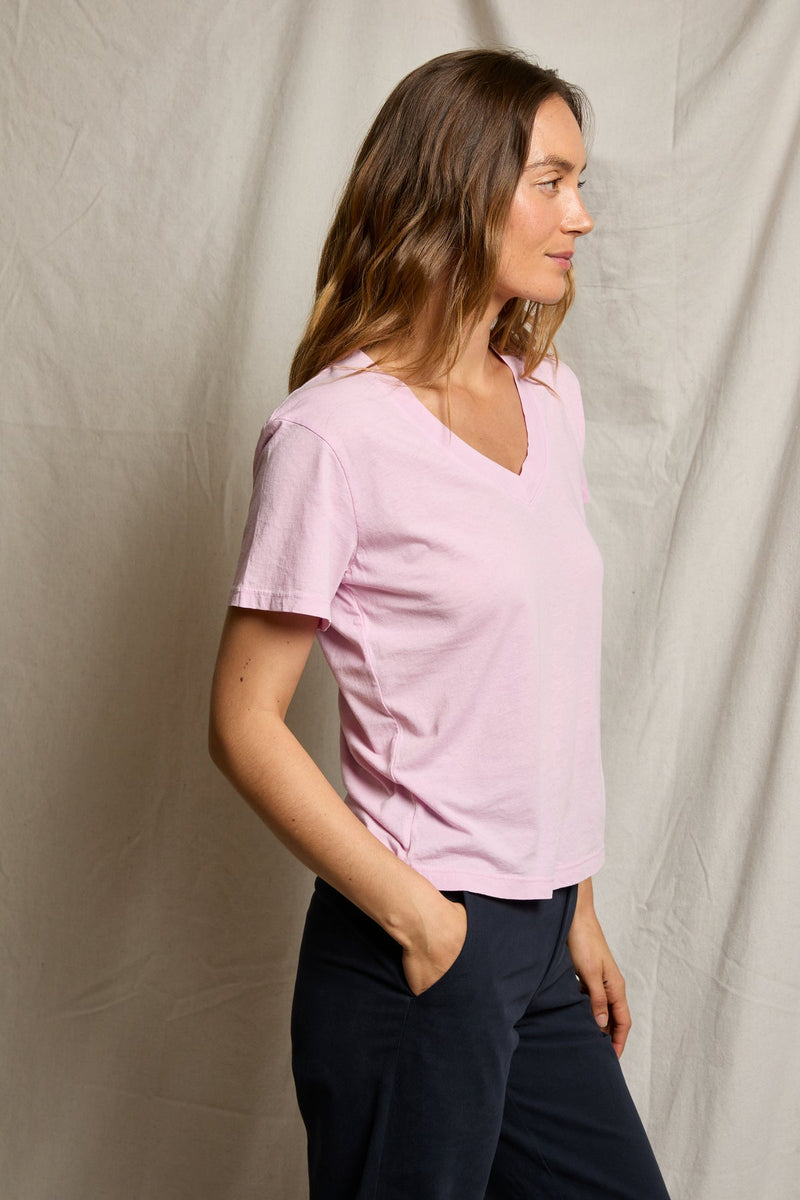 PerfectWhiteTee - Hendrix Boxy V Neck Tee - Sugar Pink