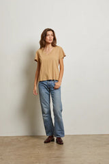 PerfectWhiteTee - Hendrix Boxy V Neck Tee - Suede