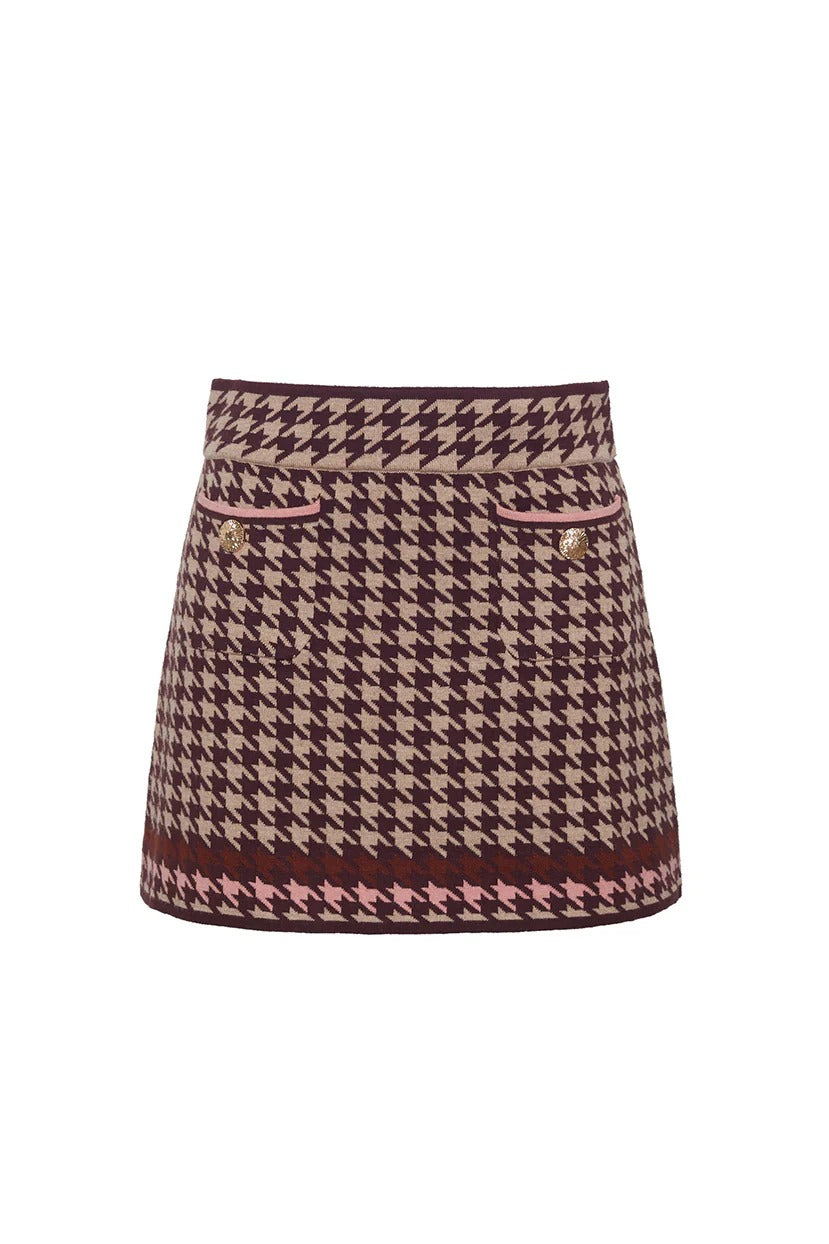 Cara Cara - Lynne Mini Skirt - Houndstooth Multi Taupe