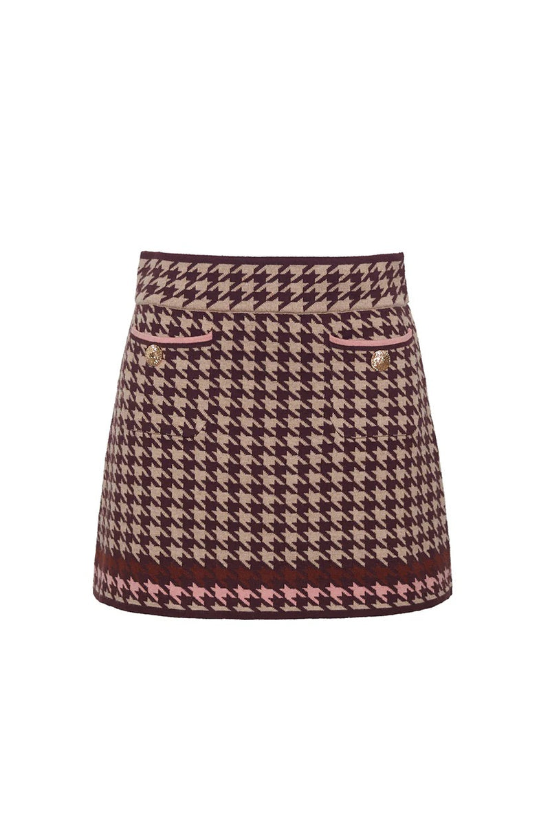 Cara Cara - Lynne Mini Skirt - Houndstooth Multi Taupe