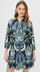 Cara Cara - Henry Dress - Palm Pavillion Cobalt