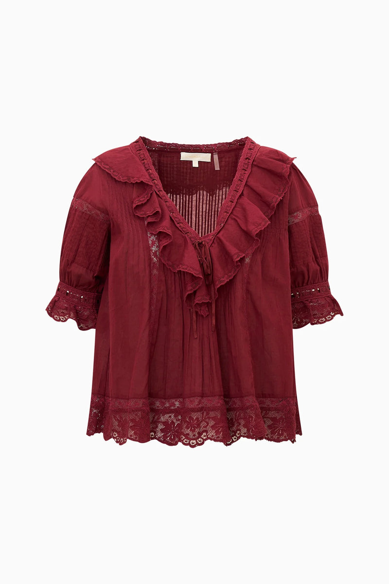 LoveShackFancy - Romilly Blouse - Spiced Berry