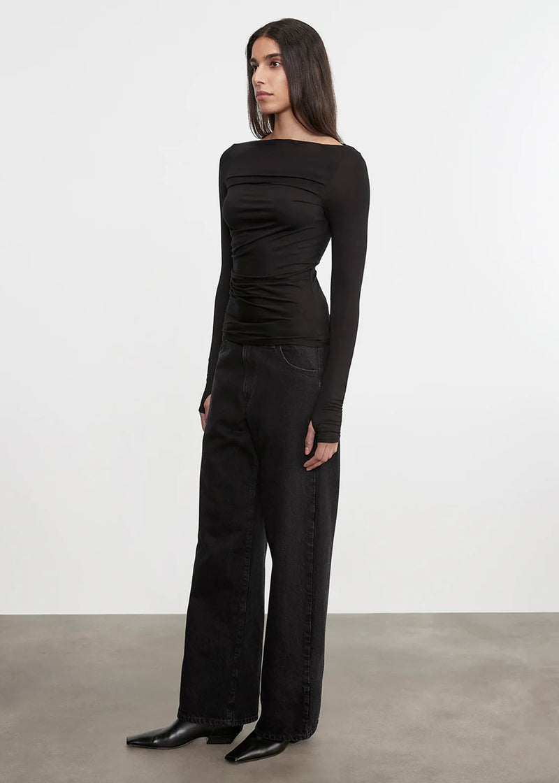 Enza Costa - Fluid Jersey Draped Boatneck - Black