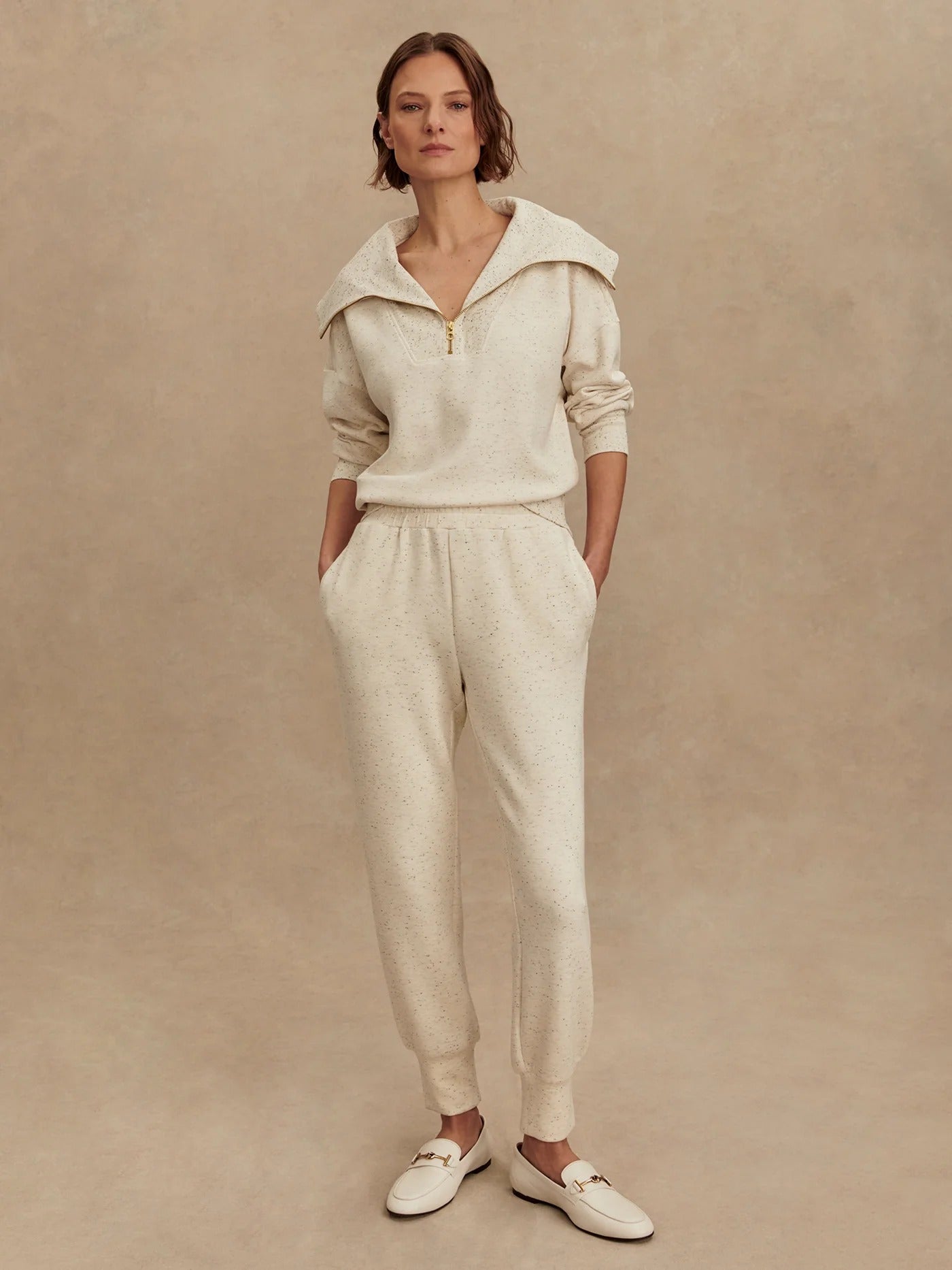 Varley - The Slim Cuff Pant 25 - Ivory Marl Fleck