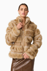 Elliatt - Aisling Faux Fur and Leather Jacket - Taupe
