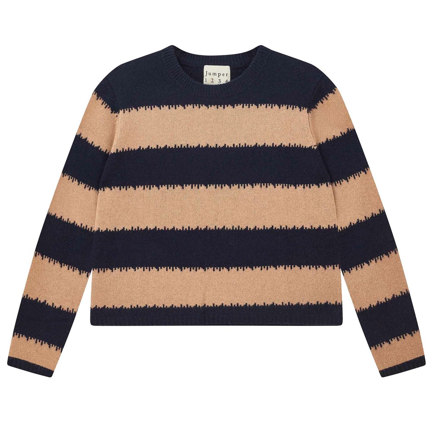 Jumper 1234 - Cashmere Broken Stripe Crew - Navy and Camel