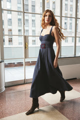 Cara Cara - Calypso Dress - Navy Chalk Stripe