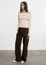 Enza Costa - Silk Rib Long Sleeve Off-Shoulder Top - Fawn