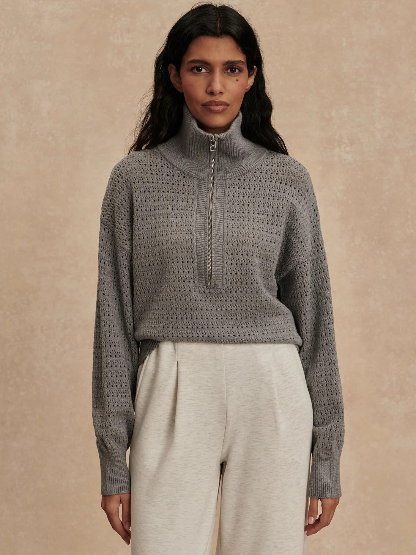 Varley - Darla Half Zip Knit - Silver Filigree Melange