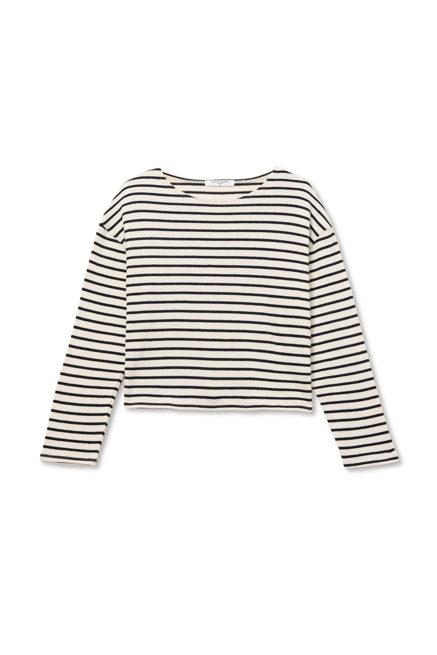 PerfectWhiteTee - Jenna Cotton Jersey Striped Long Sleeve - Natural Black Stripe