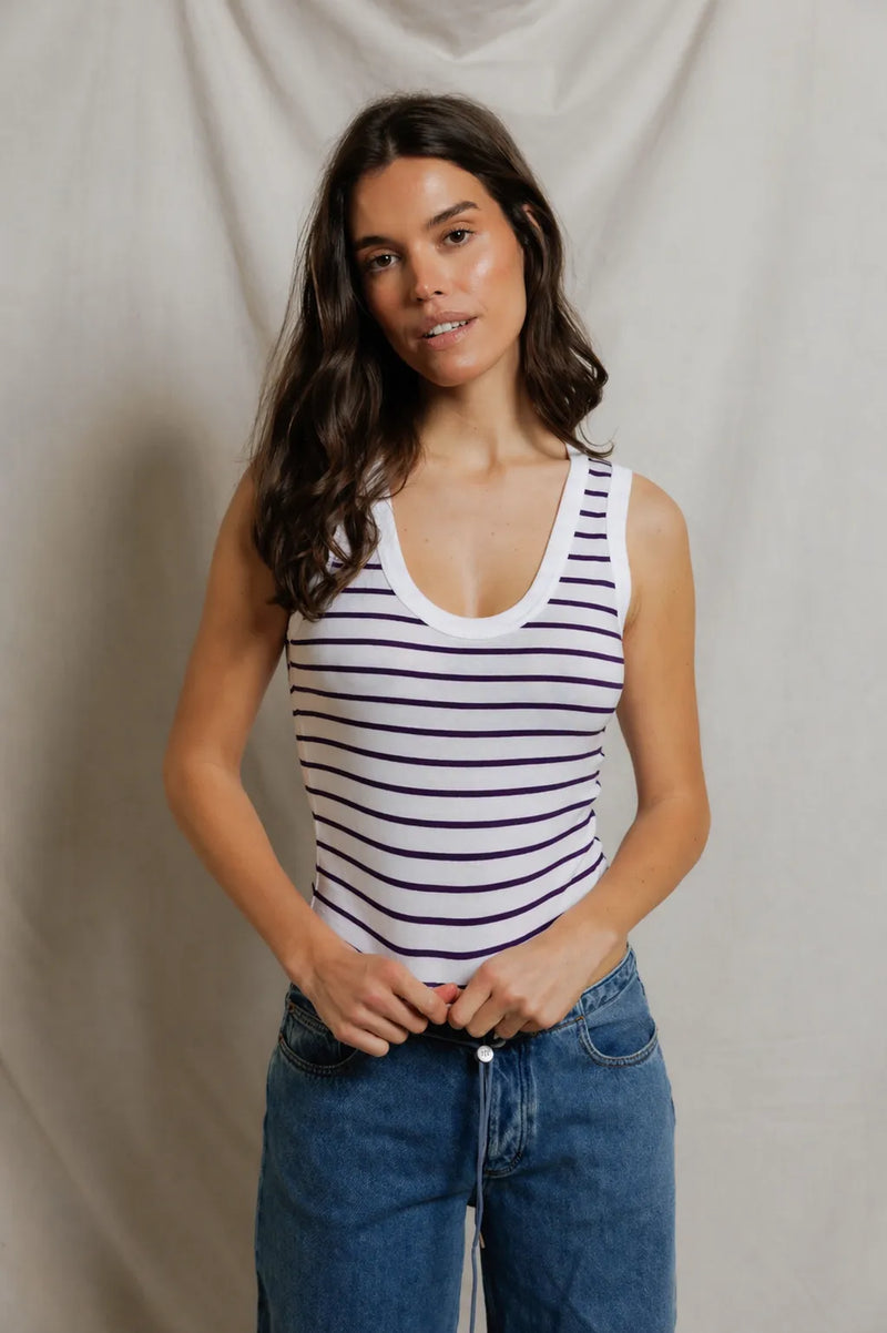 PerfectWhiteTee - Khara Tank - Ultraviolet/White Stripe