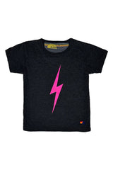 Kid's Bolt Tee - Black/ Neon Pink