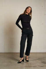 PerfectWhiteTee - Kim French Jersey Mockneck Top - True Black