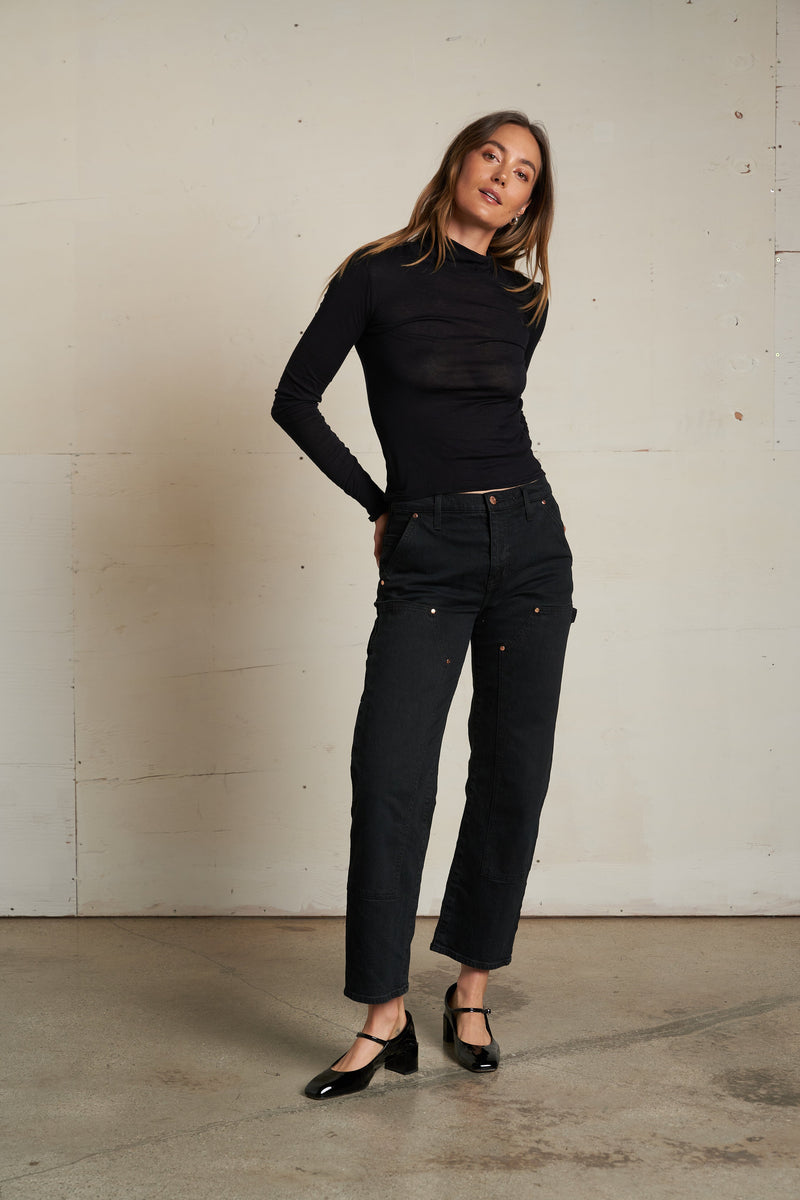 PerfectWhiteTee - Kim French Jersey Mockneck Top - True Black