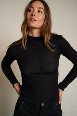 PerfectWhiteTee - Kim French Jersey Mockneck Top - True Black