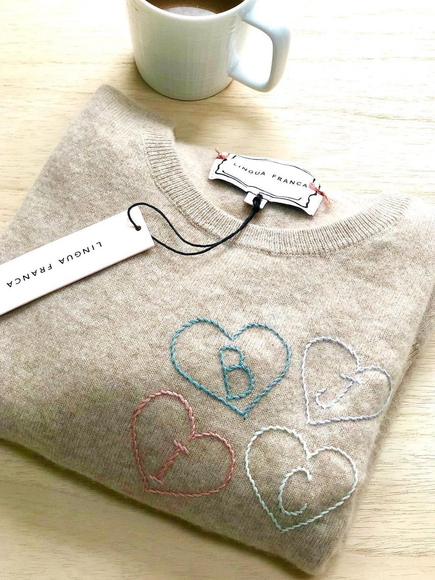 Preorder: Custom Heart Initial 100% Cashmere Crewneck Sweater